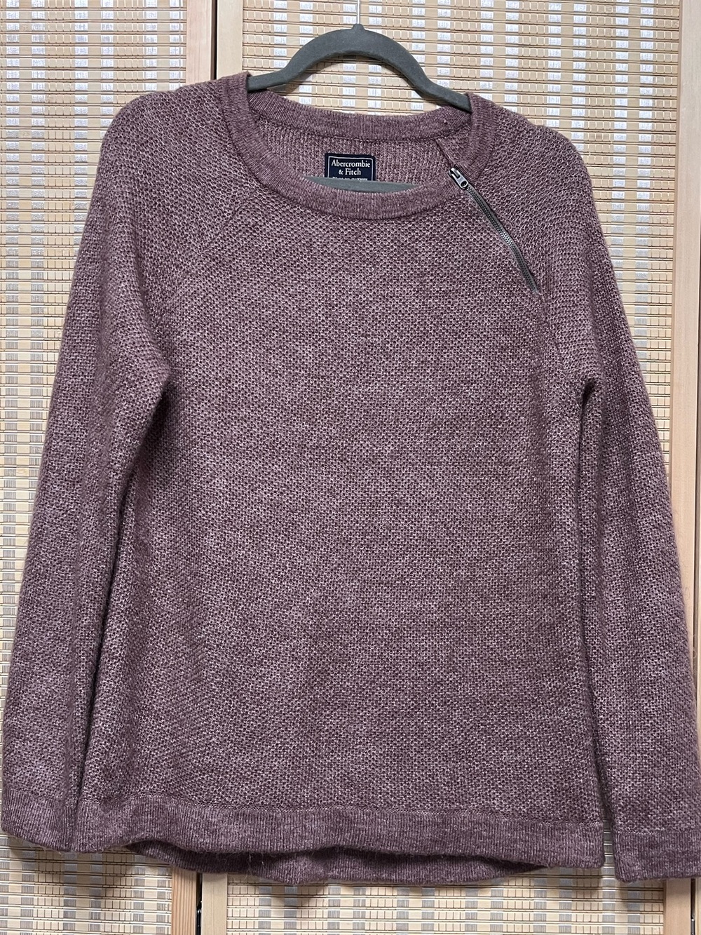 Abercrombie & Fitch Dusty Mauve Crewneck Sweater with Shoulder Zip